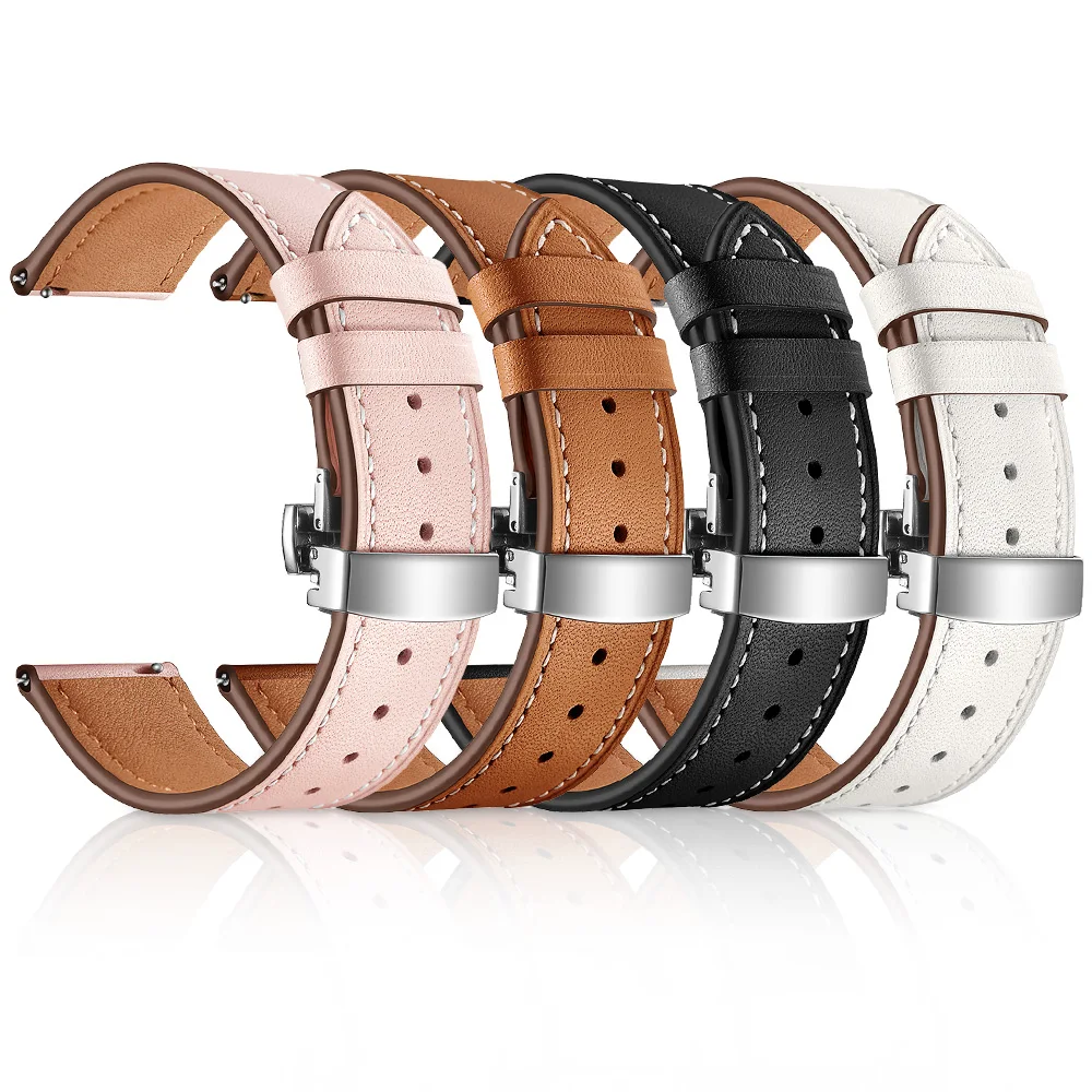 

Butterfly buckle Leather Band for Garmin Vivoactive 3 Music Vivomove HR Watch Strap for Forerunner 645 245M Bands Bracelet 20mm