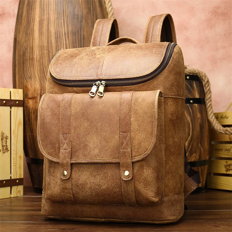 Мужской рюкзак из натуральной кожи винтажный для ноутбука мужской путешествий
