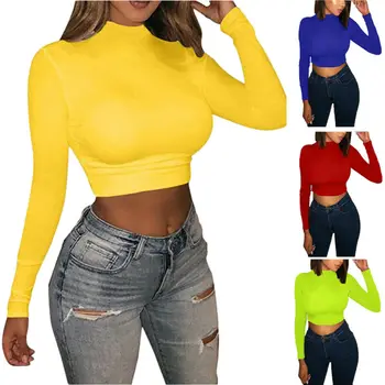 Fashion Bodycon Slim Fit tshirt Women Solid Turtle Neck Long Sleeve Crop Top Solid Red Blue Yellow Pullover Casual Top New
Fashion Bodycon Slim Fit tshirt Women Solid Turtle Neck Long Sleeve Crop Top Solid Red Blue Yellow Pullover Casual Top New