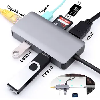 Type C Hub to 4K HDMI Output, 2 USB3.0 Ports,SD/TF Card Reader ,1000Mbps Network Adapter, with PD3.0(100W) Charge
Type C Hub to 4K HDMI Output, 2 USB3.0 Ports,SD/TF Card Reader ,1000Mbps Network Adapter, with PD3.0(100W) Charge