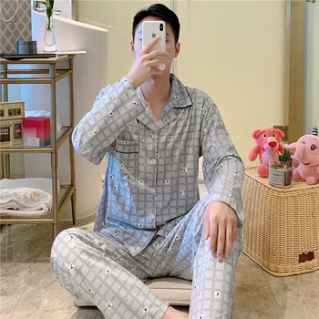 XIZOU 100% Cotton Pajamas For Men 2PCS Lounge Sleepwear Men Blue Plaid Pijama Hombre 2020 Home Clothes Pure Cotton Pyjamas Set
XIZOU 100% Cotton Pajamas For Men 2PCS Lounge Sleepwear Men Blue Plaid Pijama Hombre 2020 Home Clothes Pure Cotton Pyjamas Set
