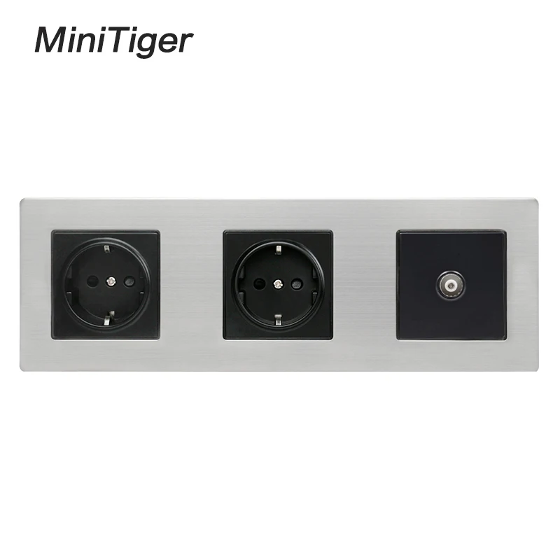 Minitiger EU Standard Black Stainless Steel Panel Double Wall Power Socket 16A EU Power Outlet + Female TV Jack Port Silver
Minitiger EU Standard Black Stainless Steel Panel Double Wall Power Socket 16A EU Power Outlet + Female TV Jack Port Silver