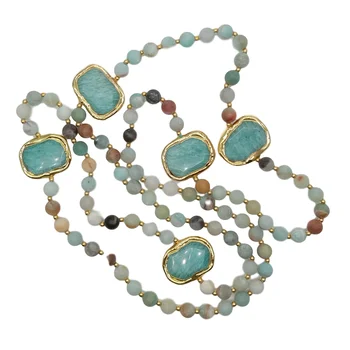 

42'' 8mm Mixed Color Moss Amazonite Amazonite Nugget Gold Plated Necklace