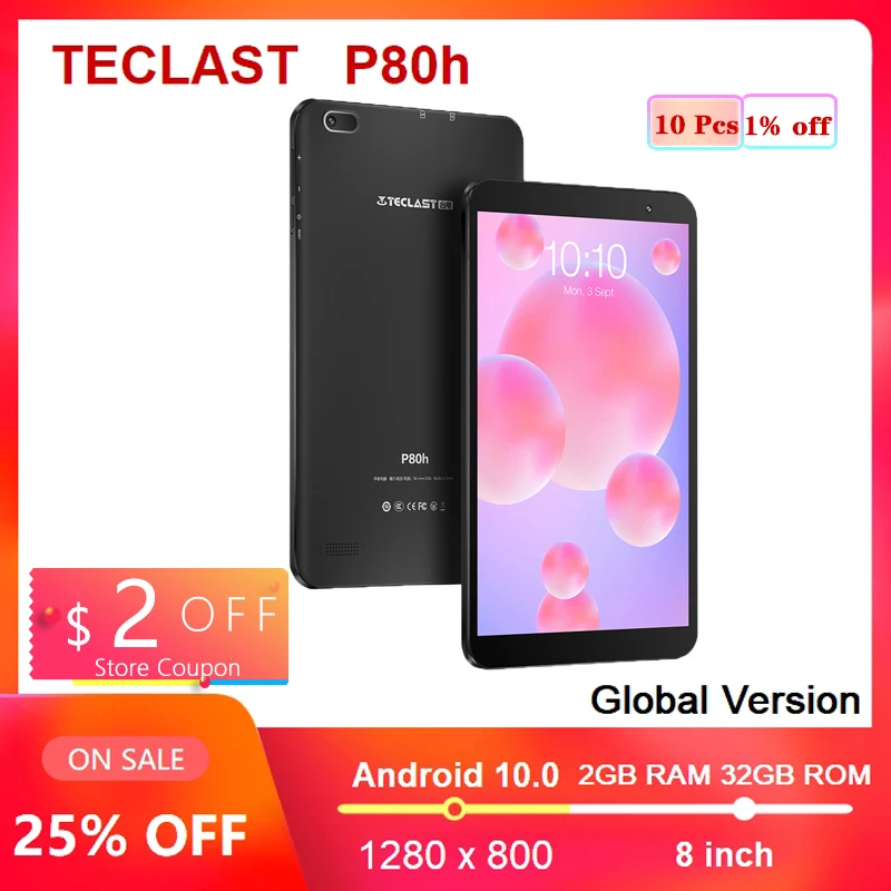 

Teclast P80h Android 10.0 OS 8 inch 2GB RAM 32GB ROM Tablet SC7731E ARM Cortex-A7 Quad Core 1.3GHz Dual Cameras GPS Tablet pc