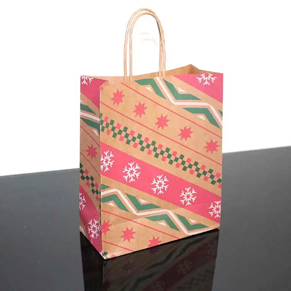 10pcs kraft paper gift bags cute snowflake xmas tree paper bag