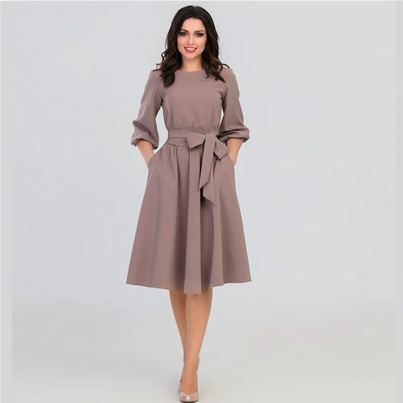 Elegant Dress with Round Collar for The New Women's Wear In 2019 Three Quarter Sleeve Mid-Calf Office Lady Solid Color Dress
Elegant Dress with Round Collar for The New Women's Wear In 2019 Three Quarter Sleeve Mid-Calf Office Lady Solid Color Dress
