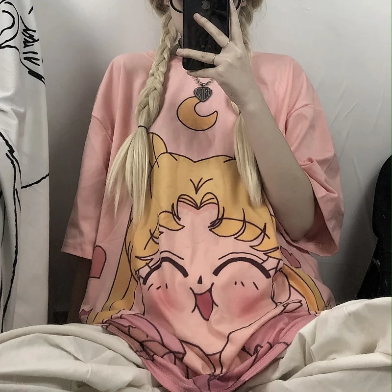 Sailor Moon Camisetas Verano Mujer T Shirt  Harajuku Female Cartoon T-shirt Fashion Tshirt Tee Shirt Tops Students Clothing