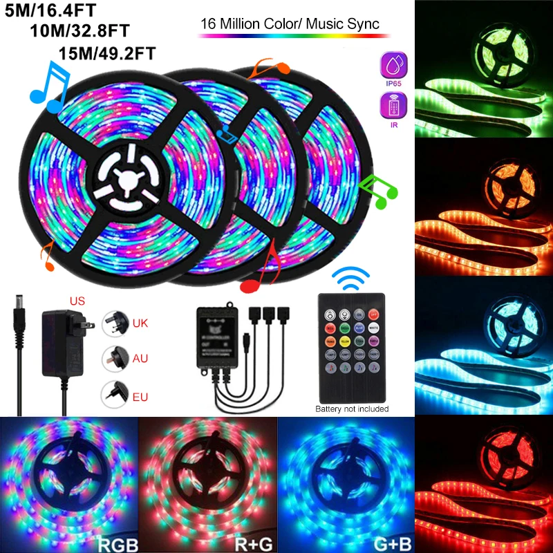 5M/10M/15M 3528 SMD RGB 300 LED Strip Light Waterproof String Tape Music Sync IR Remote Power 16 Million Color Home Decoration
5M/10M/15M 3528 SMD RGB 300 LED Strip Light Waterproof String Tape Music Sync IR Remote Power 16 Million Color Home Decoration