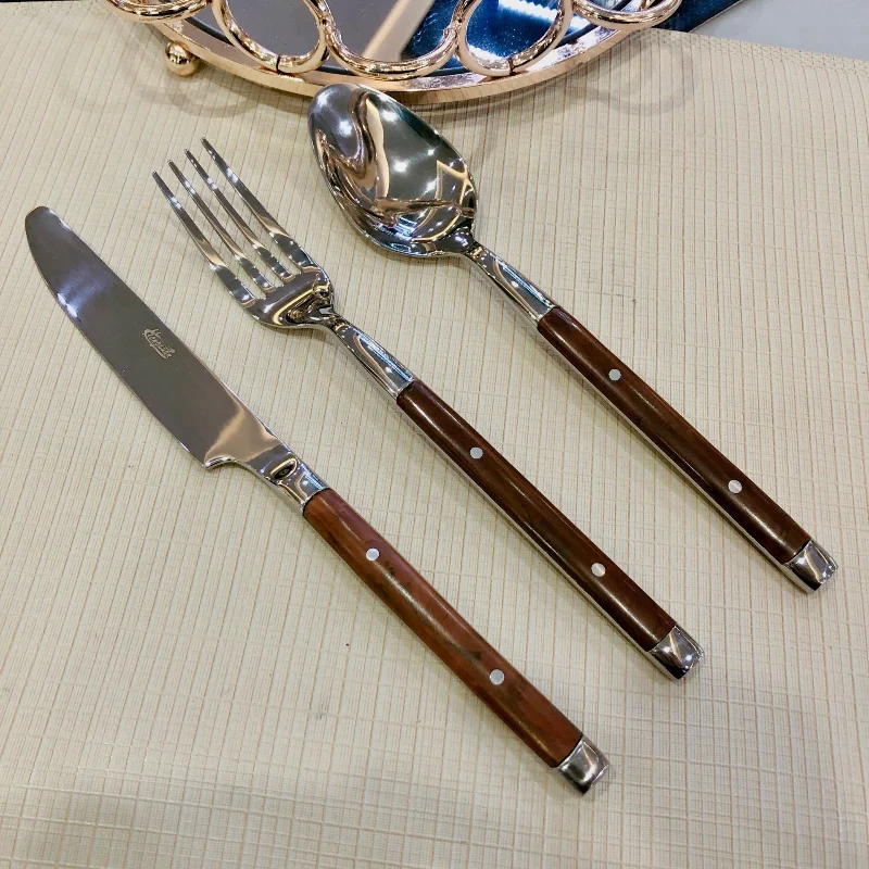 Stainless Steel Knife Fork and Spoon Western Tableware Set Wood Grain Handle Dining Table Set Two Nails Kitchen Accessories
Stainless Steel Knife Fork and Spoon Western Tableware Set Wood Grain Handle Dining Table Set Two Nails Kitchen Accessories