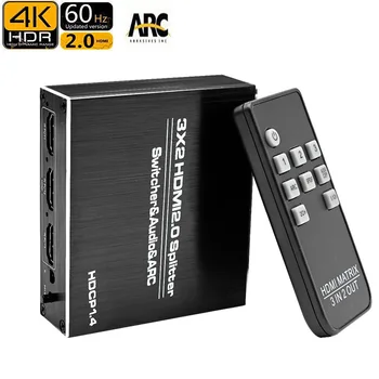 4K HDMI Splitter 60Hz Ultra HD 3X2 Matrix Switcher Switch R/L+ARC 3 Ports Inputs 2 Port Outputs with IR Remote HDCP1.4
4K HDMI Splitter 60Hz Ultra HD 3X2 Matrix Switcher Switch R/L+ARC 3 Ports Inputs 2 Port Outputs with IR Remote HDCP1.4