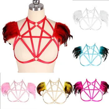 Feather Epaulette Strappy Pentagram Harness Top Hollow Out Body Cross Cage Bra Cupless Adjust Lingerie Fetish Goth Plus Size Bra
Feather Epaulette Strappy Pentagram Harness Top Hollow Out Body Cross Cage Bra Cupless Adjust Lingerie Fetish Goth Plus Size Bra
