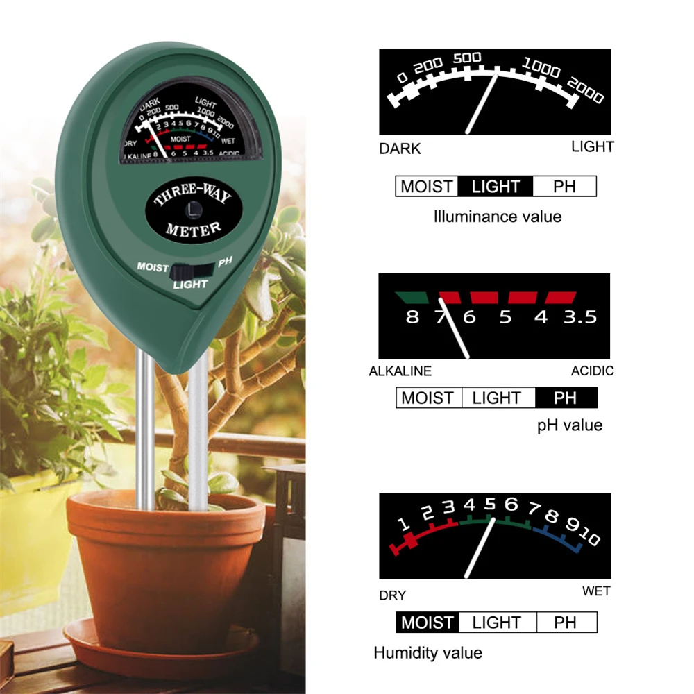 3-In-1 Soil Moisture Meter PH Tester For Earth Plants Flowers Acidity Moisture Measurement Garden Tool Determinant Soil Test Kit
3-In-1 Soil Moisture Meter PH Tester For Earth Plants Flowers Acidity Moisture Measurement Garden Tool Determinant Soil Test Kit