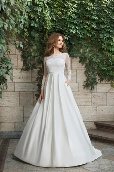 New Arrival Long Sleeves Wedding Dress Elegant Princess Lace Stain Bride Dress Lace-up Back Illusion Women A Line Wedding Gowns
New Arrival Long Sleeves Wedding Dress Elegant Princess Lace Stain Bride Dress Lace-up Back Illusion Women A Line Wedding Gowns