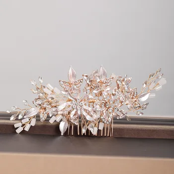 

FORSEVEN Rose Gold Color Pearl Hair Comb Tiaras Crystal Flower Hair Combs Jewelry Bride Headpiece Wedding Hair Accessories JL