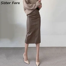 Sister Fara 2022 Spring Autumn PU Faux Leather Long Midi Skirt Women's High Waist Back Split Half Skirt Ladies Pu Leather Skirts
Sister Fara 2022 Spring Autumn PU Faux Leather Long Midi Skirt Women's High Waist Back Split Half Skirt Ladies Pu Leather Skirts