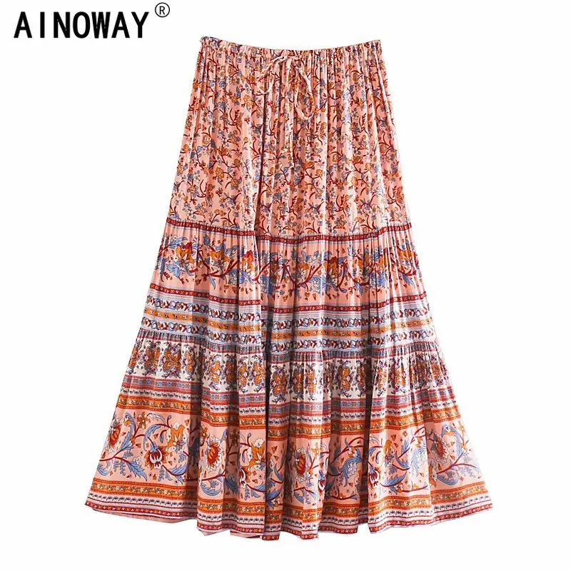 Vintage chic Hippie women floral peacock printed High Elastic Waist beach Bohemian skirt ladies Midi A-Line Boho skirt
Vintage chic Hippie women floral peacock printed High Elastic Waist beach Bohemian skirt ladies Midi A-Line Boho skirt