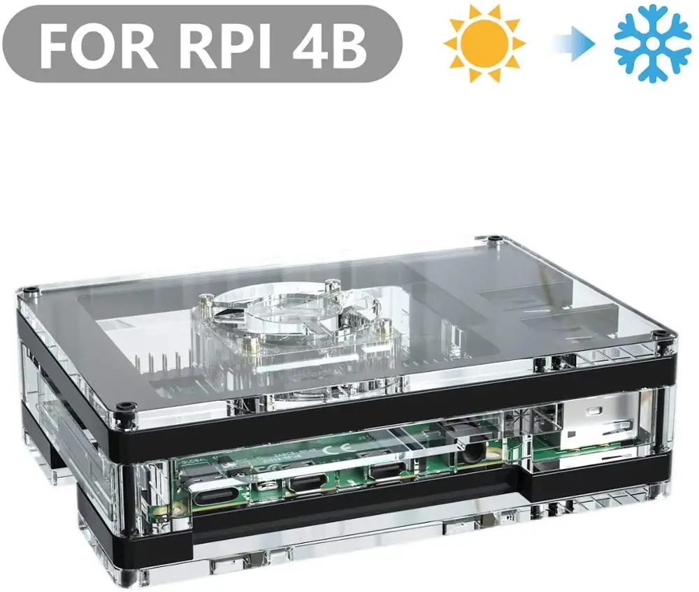 

Raspberry Pi 4B ABS Acrylic Case Clear-5 Layers with 35mm Cooling Fan Heatsink and Screwdriver for Pi 4 Model B, Black and Clear