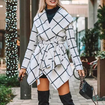 New Fashion Woolen Coat Jacket Women Plaid Brushed Jacket Irregular Hem Coat Lace-up Simple Lapel Oversize Female Outwear Spring
New Fashion Woolen Coat Jacket Women Plaid Brushed Jacket Irregular Hem Coat Lace-up Simple Lapel Oversize Female Outwear Spring