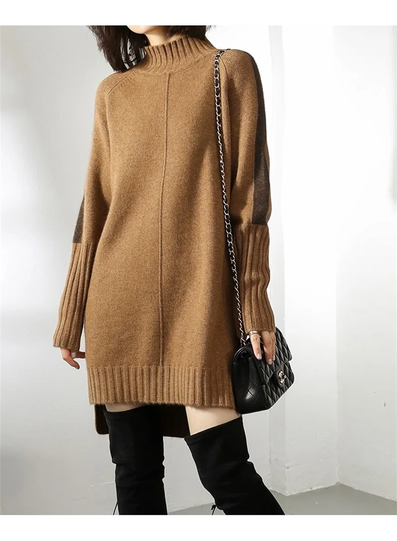 section cashmere sweater for women casual loose thick oversized