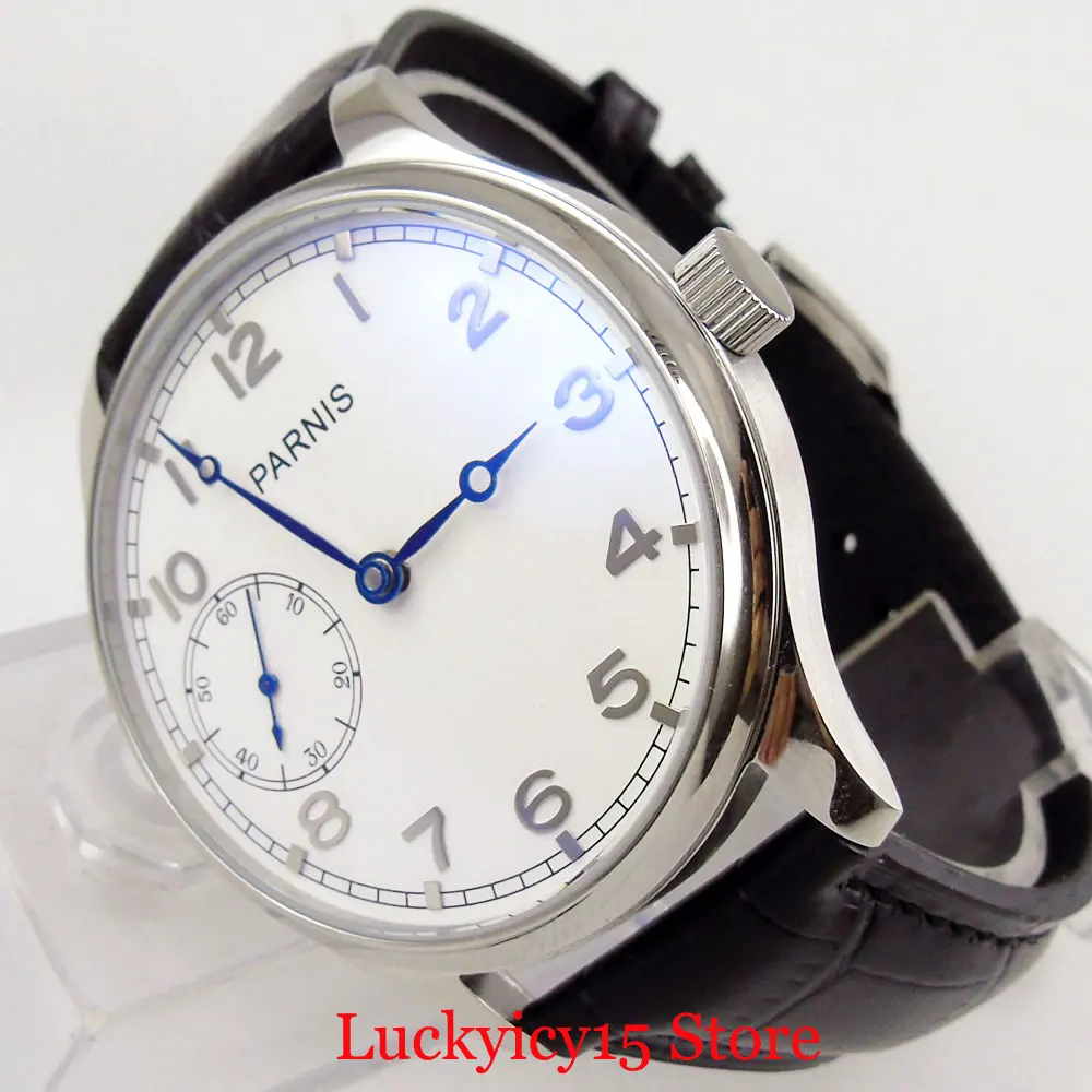 Mechanical Men's Watch Hand Winding Movement 44mm White Dial Blue Hands Polished Case
Mechanical Men's Watch Hand Winding Movement 44mm White Dial Blue Hands Polished Case