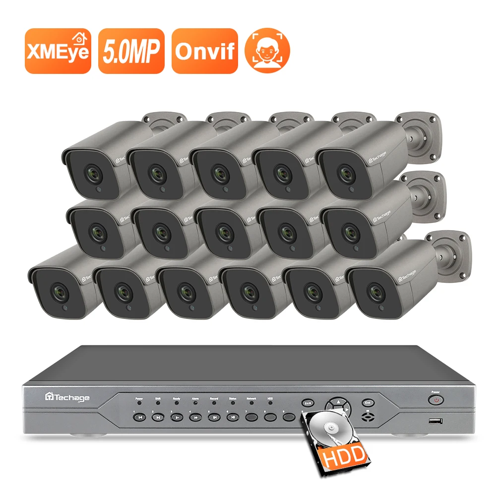 Techage H.265 16CH 5MP 4K HD POE NVR Kit IR Outdoor CCTV System Two Way Audio AI IP Camera Video Security Surveillance Set
Techage H.265 16CH 5MP 4K HD POE NVR Kit IR Outdoor CCTV System Two Way Audio AI IP Camera Video Security Surveillance Set