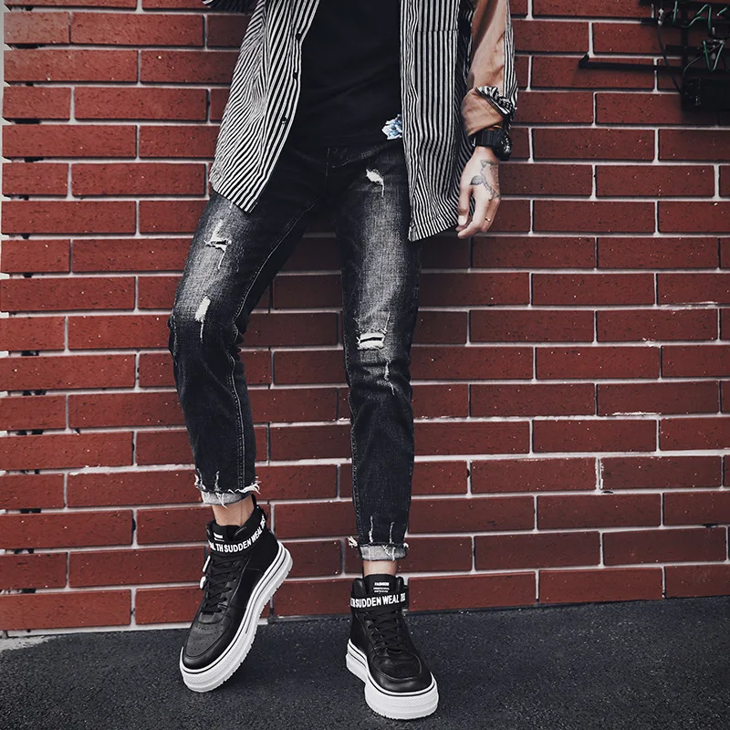 

2019 New Style Leather Trend Korean-style Versatile Sports Casual Mid-top Online Celebrity Sneakers MEN'S Shoes Autumn And Winte