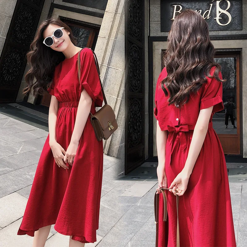Photo Shoot 2018 Spring Clothing New Style Skirt Mid-length Back Scheming Cutout-Waist Bow Red Short-sleeve Dress
Photo Shoot 2018 Spring Clothing New Style Skirt Mid-length Back Scheming Cutout-Waist Bow Red Short-sleeve Dress