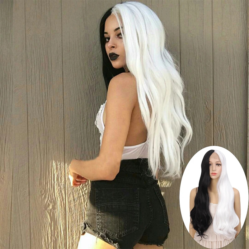 DIANQI 25 "Long Wavy Synthetic Lace Front Wig Half White Half Black Wigs For Women Two Tone Heat Resistant Fiber Cosplay Wig
DIANQI 25 "Long Wavy Synthetic Lace Front Wig Half White Half Black Wigs For Women Two Tone Heat Resistant Fiber Cosplay Wig