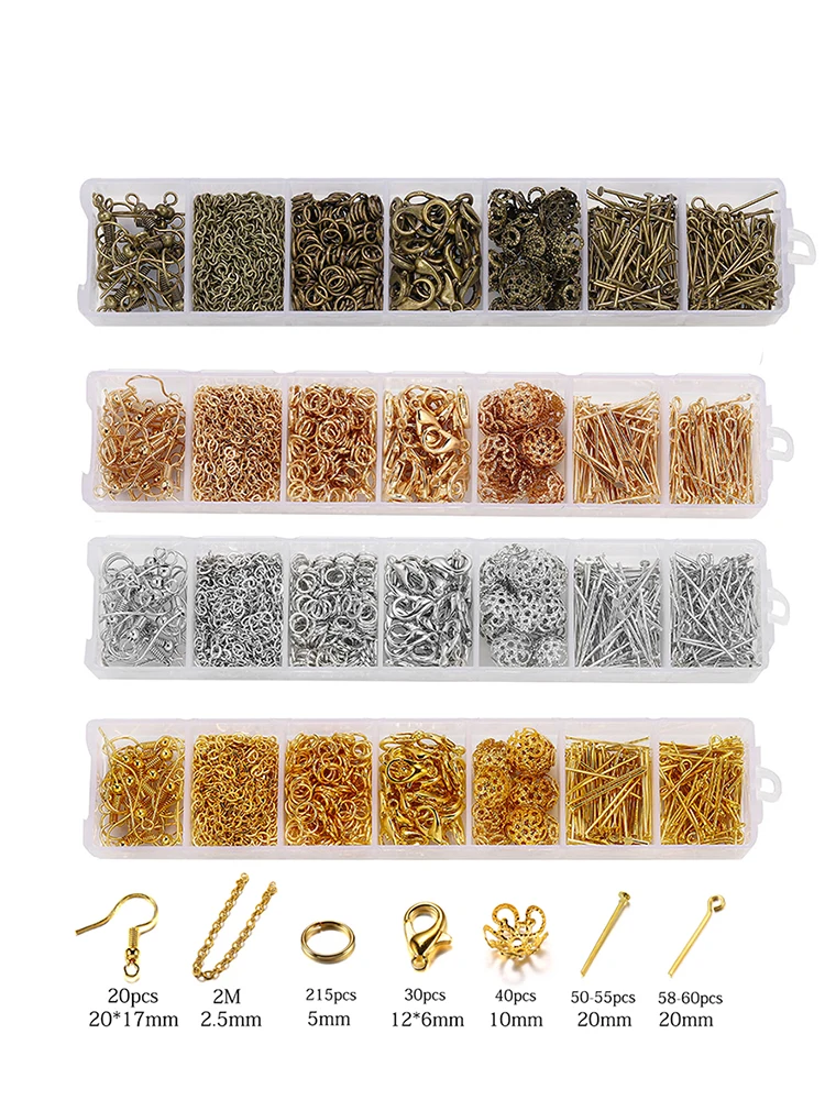 420pcs/Box Jewelry Making Kits Necklace Chain Earring Hooks Head Pins Jump Rings Lobster clasp DIY Jewelry Findings Set Supplies 420pcs/Box Jewelry Making Kits Necklace Chain Earring Hooks Head Pins Jump Rings Lobster clasp DIY Jewelry Findings Set Supplies