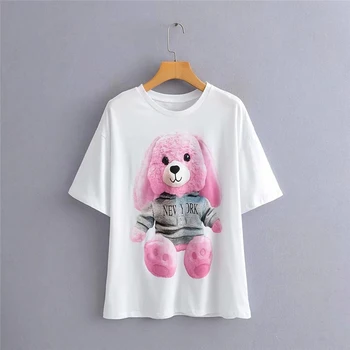 2020 Women Fashion Cotton White Za T shirt Female Summer-Spring Pink Rabbit Print Short Sleeve Tops camisetas verano mujer Femme
2020 Women Fashion Cotton White Za T shirt Female Summer-Spring Pink Rabbit Print Short Sleeve Tops camisetas verano mujer Femme