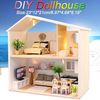 Doll House Model Assembling Toy Kit Modern Duplex Apartment House Dollhouse Simulation Micro Furniture Block Kid DIY Puzzle Gift