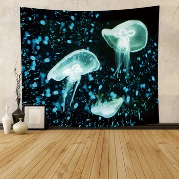 

Laeacco Fashion Tapestry 150x130cm Jellyfish Ocean Wave Dreamlike Fluorescence Wall Hangings Room Restaurant Decor Wall Chart