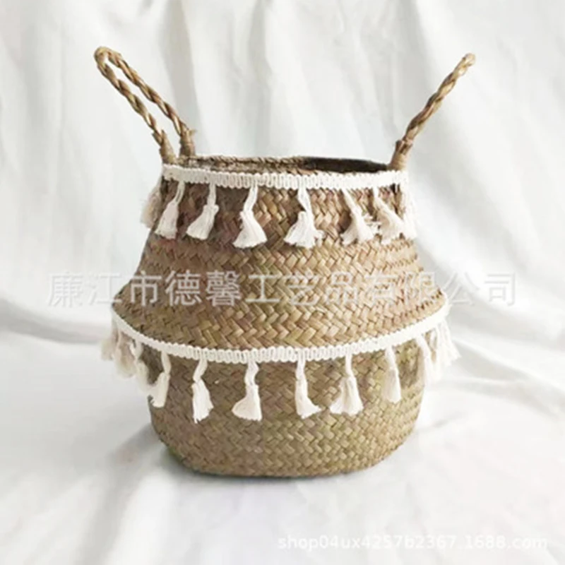 Foldable Storage Baskets Seagrass Wicker Bellied Basket Garden Flower Vase Woven Basket Container Toy Holder with White Tassel
Foldable Storage Baskets Seagrass Wicker Bellied Basket Garden Flower Vase Woven Basket Container Toy Holder with White Tassel