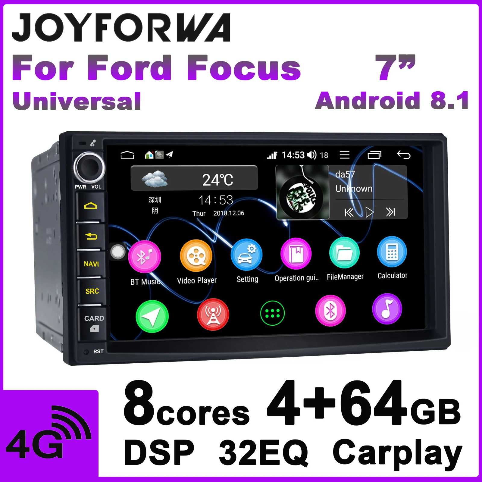 2Din 7" Android 8.1 Multimedia Radio for Ford Focus Escape/Excursions/Transit/F150 GPS Carplay DSP SPDIF Subwoofer 4G SIM DAB+ 
2Din 7" Android 8.1 Multimedia Radio for Ford Focus Escape/Excursions/Transit/F150 GPS Carplay DSP SPDIF Subwoofer 4G SIM DAB+