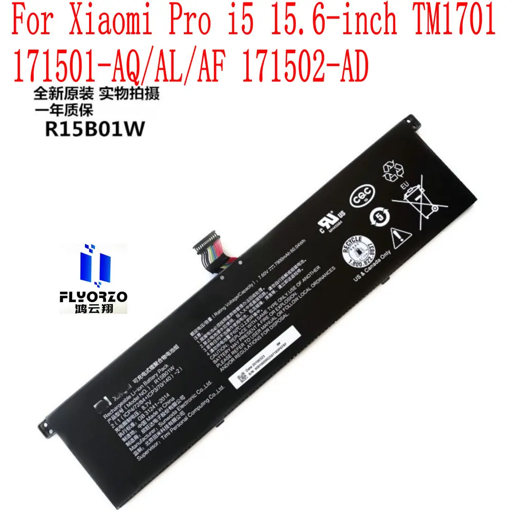 

100% New High Quality 7900mAh/60.04WH R15B01W xiaomi Battery For Xiaomi Pro i5 15.6-inch TM1701 171501-AQ/AL/AF 171502-AD Laptop