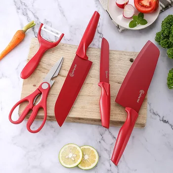Set of 5 Red Stainless Steel Kitchen Knife Set Slicer Chef Fruit Paring Chicken Bone Scissors Utility Gadgets Accessories
Set of 5 Red Stainless Steel Kitchen Knife Set Slicer Chef Fruit Paring Chicken Bone Scissors Utility Gadgets Accessories