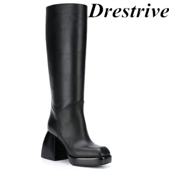 Drestrive 2020 Winter New Arrival Women Knee High Boots Cow Leather+PU Leather Square Toe High Heels 9 cm Platform Black
Drestrive 2020 Winter New Arrival Women Knee High Boots Cow Leather+PU Leather Square Toe High Heels 9 cm Platform Black