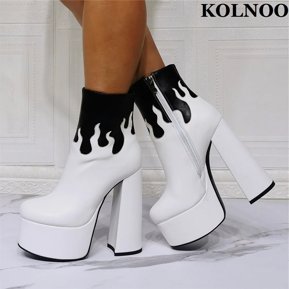 

Kolnoo 2022 New Designed Handmade Womens Chunky Heel Boots Sexy Platform Evening Ankle Booties Xmas Club Fashion Winter Shoes