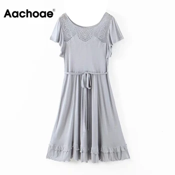 Elegant Lace Patchwork Midi Dress Women Ruffle Short Sleeve A Line Chic Dresses Summer O Neck Knitted Casual Gray Dress Vestidos
Elegant Lace Patchwork Midi Dress Women Ruffle Short Sleeve A Line Chic Dresses Summer O Neck Knitted Casual Gray Dress Vestidos
