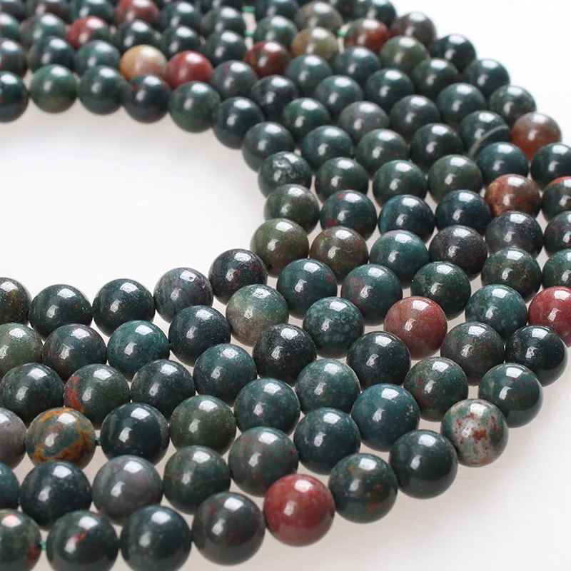 

Natural Stone Beads Indian Bloodstone Heliotrope Round Loose Beads 6 8 10 12 14mm Beads For Bracelets Necklace Jewelry Making