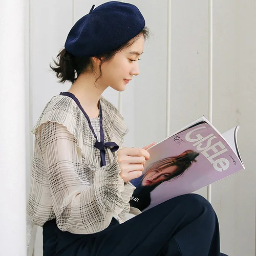 2019 New Style Women Wear Long Sleeve V-neck Plaid Casual Womens Tops And Blouses Design Sense Sweet White Woman Blouse 
2019 New Style Women Wear Long Sleeve V-neck Plaid Casual Womens Tops And Blouses Design Sense Sweet White Woman Blouse