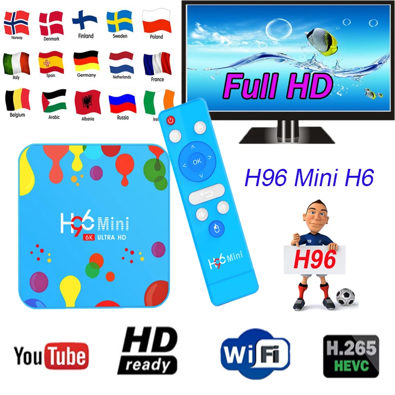 Box tv H96 Mini H6 Full HD Android 9.0 Smart TV Box H.265 Google Media Player Bluetooth 6k 1080P 2.4G/5GHz wifi Ethernet 100M
Box tv H96 Mini H6 Full HD Android 9.0 Smart TV Box H.265 Google Media Player Bluetooth 6k 1080P 2.4G/5GHz wifi Ethernet 100M