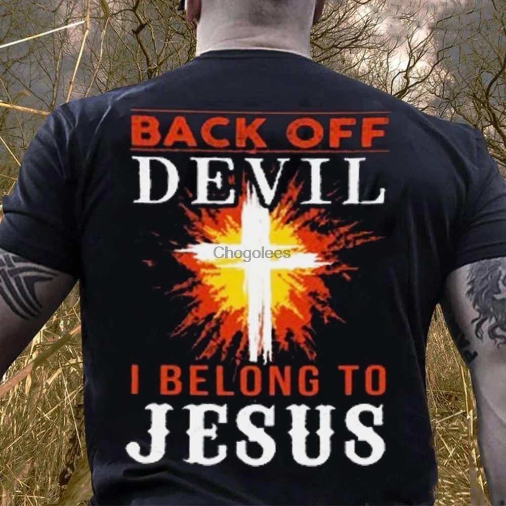 Рубашка с коротким рукавом и надписью Back off Devil I Belong To вера в Исуса |