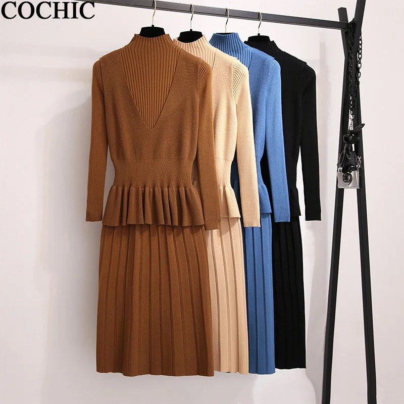 Half Turtleneck Mid-long two-piece slim knit pleated dress fashion women soild color sweather dresses set
Half Turtleneck Mid-long two-piece slim knit pleated dress fashion women soild color sweather dresses set