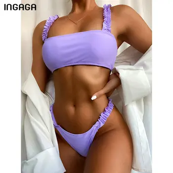 

INGAGA Bandeau Bikinis Swimsuits Ruffle Swimwear Women High Cut Biquni Beachwear Push Up Bathing Suits 2020 Bikini Set