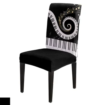 

Black White Piano Keys Tabs Swirl Dining Chair Cover Spandex Elastic Chair Slipcover Case Stretch for Wedding Hotel Banquet