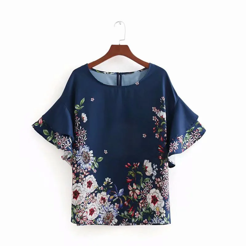 Women's Short Sleeve Chiffon Tops Summer 2020 New Casual O Neck Zipper Back Double-Layer Flounced Sleeves Floral Printed Shirt
Women's Short Sleeve Chiffon Tops Summer 2020 New Casual O Neck Zipper Back Double-Layer Flounced Sleeves Floral Printed Shirt