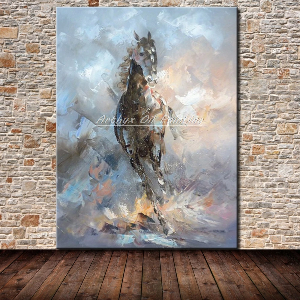 Arthyx Painting Hand Painted Knife Horse Oil Paintings on Canvas Pop Art Abstract Poster Wall Picture For Living Room Home Decor | Дом и сад