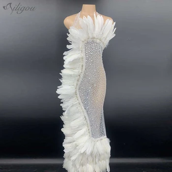 Ailigou Elegant White Feather Beaded Gauze Perspective Wedding Banquet Long Dress Ladies Sexy Prom Backless Rhinestone Dress
Ailigou Elegant White Feather Beaded Gauze Perspective Wedding Banquet Long Dress Ladies Sexy Prom Backless Rhinestone Dress