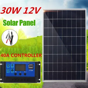 Solar Panel 30W USB 12V Monocrystalline Cell +40A Solar Charger Controller For Battery Cell Phone Charger with Battery Clip
Solar Panel 30W USB 12V Monocrystalline Cell +40A Solar Charger Controller For Battery Cell Phone Charger with Battery Clip